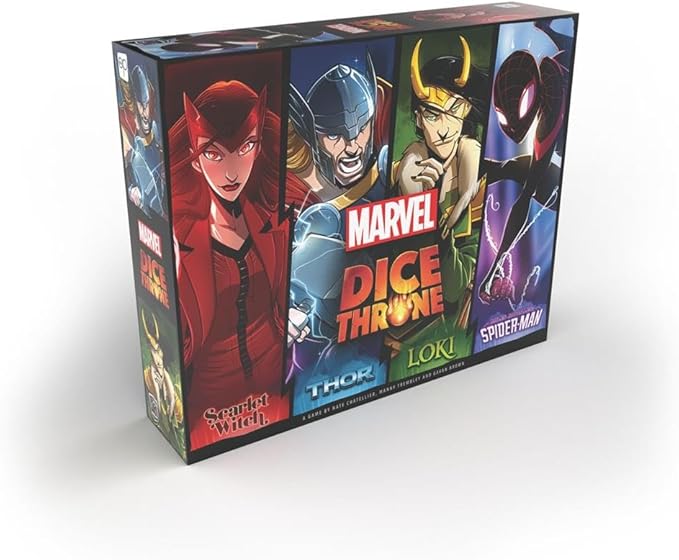 Marvel Dice Throne 4-Hero Box with Scarlet Witch; Thor; Loki & Spider-Man – 2-4 Player